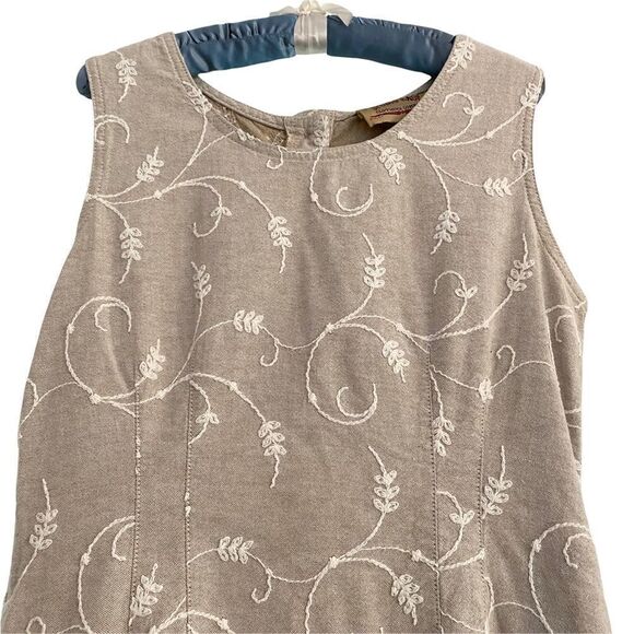 Vintage Studio Ease Tan Cotton Embroidered Sleeveless Dress Jumper Cottagecore - Picture 3 of 7